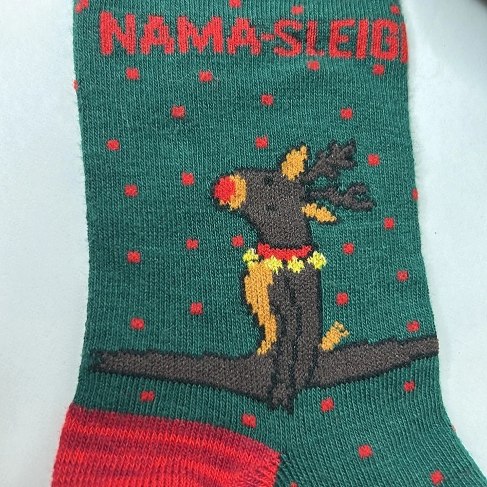 YOGA‎ Reindeer NAMA-SLEIGH Holiday Christmas Crew Funny Socks Women’s NWT